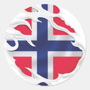 Norway Ripped Flag Classic Round Sticker