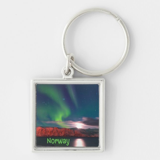 Norway Scandinavian Northern Lights Red Cliffs Key Ring (Front)