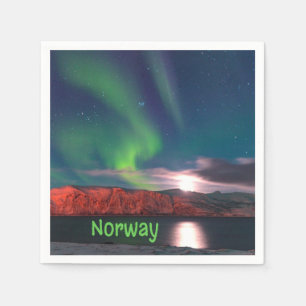 Norway Scandinavian Northern Lights Red Cliffs Napkin