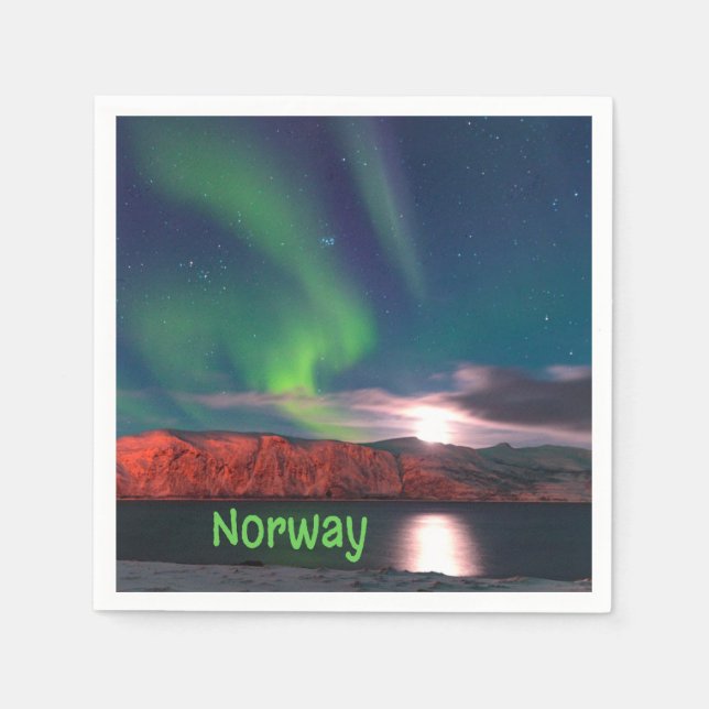 Norway Scandinavian Northern Lights Red Cliffs Napkin (Front)