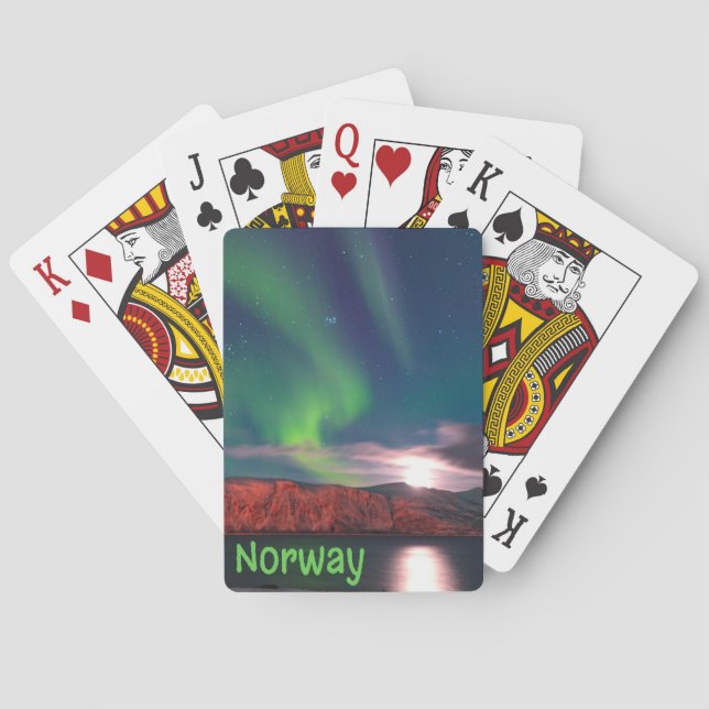 Norway Scandinavian Northern Lights Red Cliffs Playing Cards (Back)