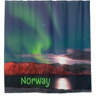 Norway Scandinavian Northern Lights Red Cliffs Shower Curtain