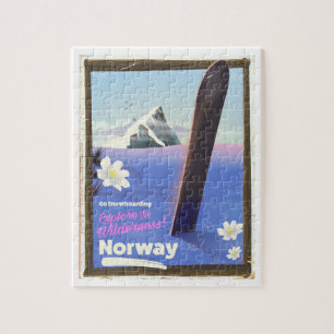 Norway Snowboarding vintage style travel poster Jigsaw Puzzle