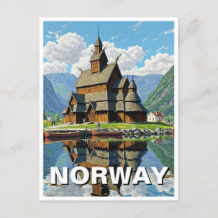 Norway Stave Church Travel Postcard