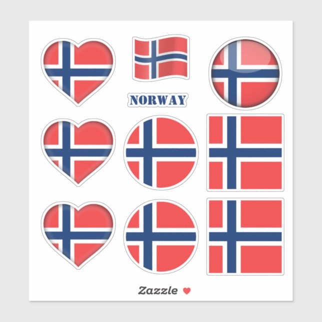 Norway stickers & Norwegian Flag, Heart /sports (Sheet)