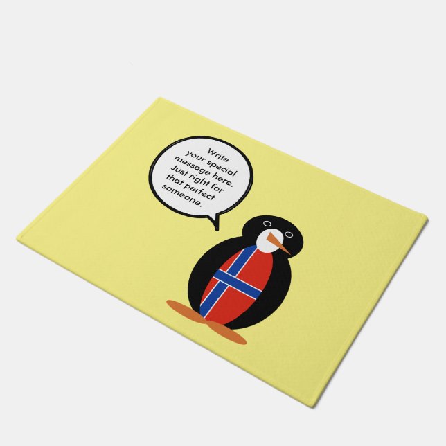 Norway Talking Ms Penguin Personalised  Doormat (Angled)
