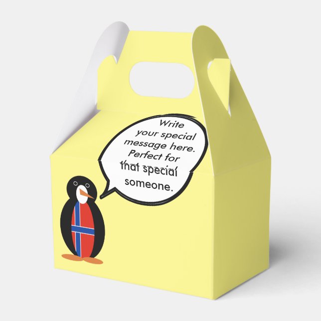 Norway Talking Ms Penguin Personalised  Favour Box (Back Side)
