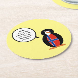 Norway Talking Ms Penguin Personalised  Round Paper Coaster