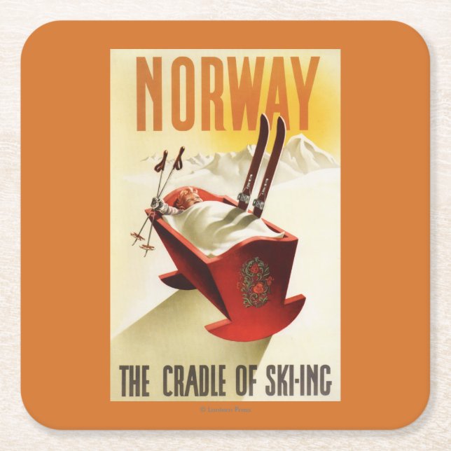 Norway - The Cradle of Skiing Square Paper Coaster (Front)