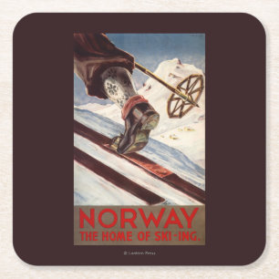 Norway - The Home of Skiing Square Paper Coaster