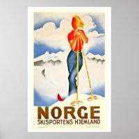 Norway the Homeland of Skiing Vintage Ski Poster