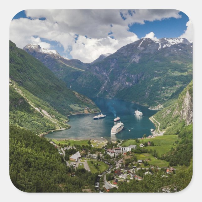 Norway view to Geiranger from Flydalsjuvet Square Sticker (Front)