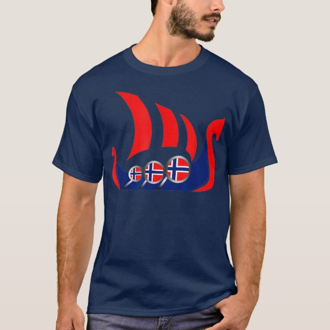 Norway Viking Ship  Norwegian Flag Dragon Boat T-Shirt (Front)