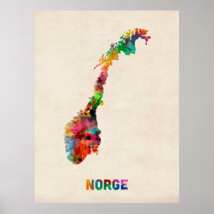 Norway Watercolor Map Poster