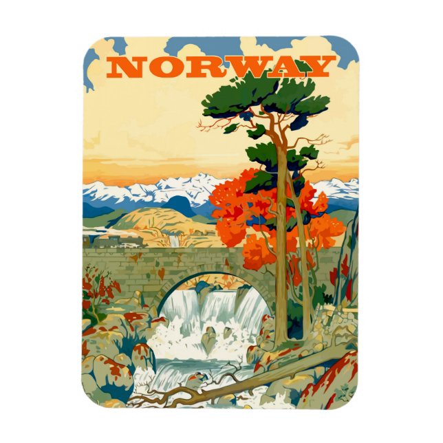 Norway, waterfall under the bridge, magnet (Vertical)