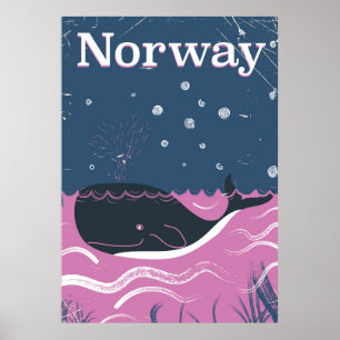 Norway whale vintage travel poster