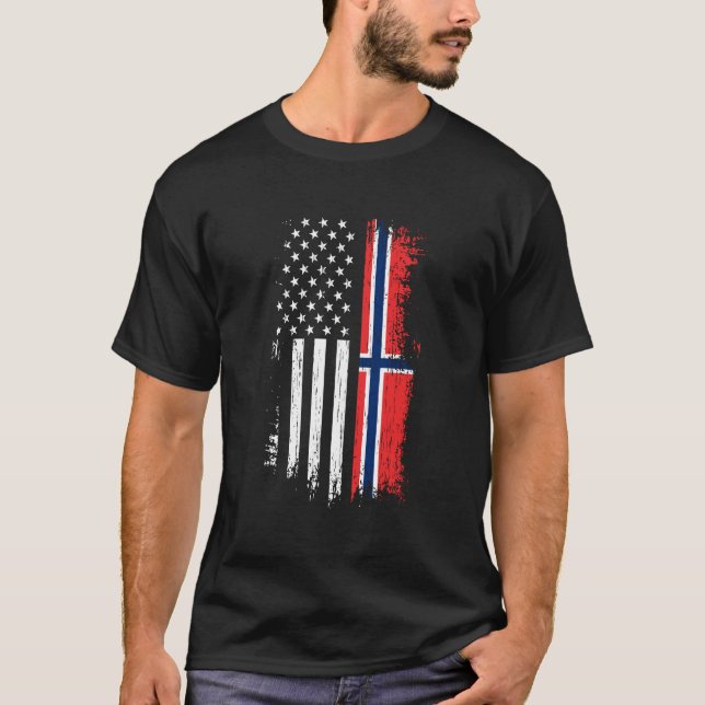 Norwegian American Flag Pride Norway Usa T-Shirt (Front)