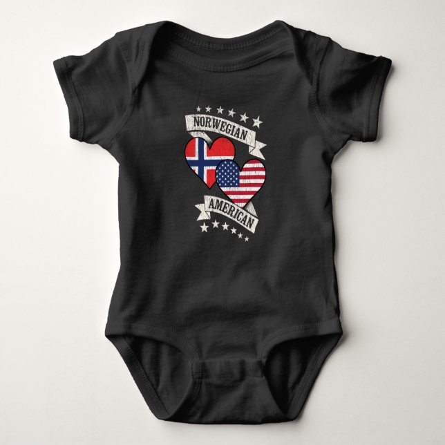 Norwegian American Heart Flags Norway America Baby Bodysuit (Front)