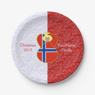 Norwegian Angel Blonde Hair Dressed in Flag Paper Plate