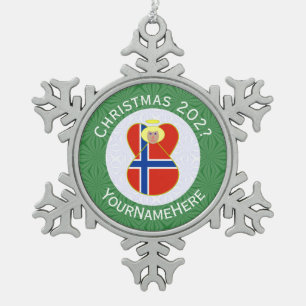 Norwegian Angel Christmas Flag Personalised Snowflake Pewter Christmas Ornament
