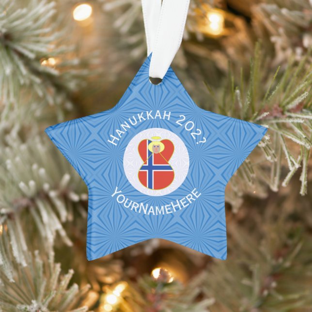 Norwegian Angel Hanukkah Flag Personalised  Ornament (Tree)