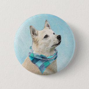 Norwegian Buhund Painting - Cute Original Dog Art 6 Cm Round Badge