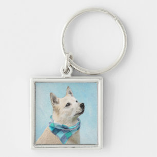 Norwegian Buhund Painting - Cute Original Dog Art Key Ring