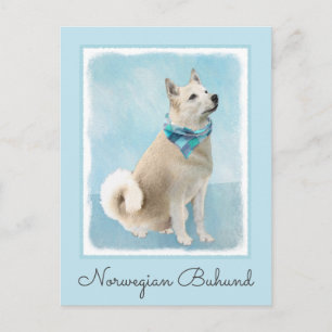 Norwegian Buhund Painting - Cute Original Dog Art Postcard