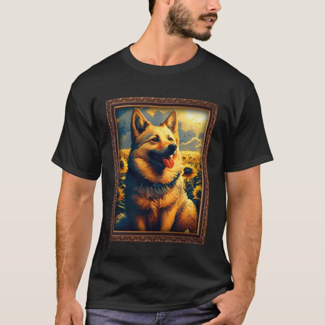 Norwegian Buhund Painting Sunflower Flower Mom Wom T-Shirt (Front)