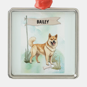 Norwegian Buhund Watercolor Personalised Dog Metal Ornament