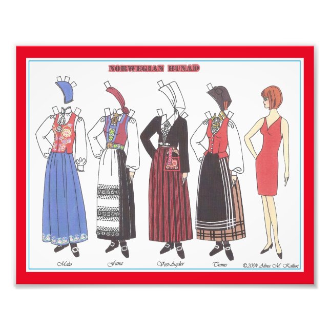 Norwegian Bunad II Paper Doll Photo Print (Front)