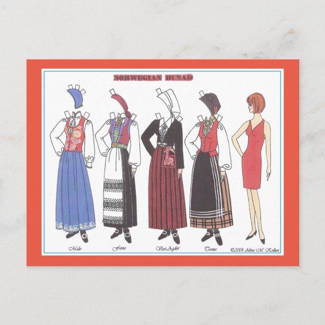 Norwegian Bunad II Paper Doll Postcard (Front)