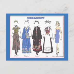 Norwegian Bunad III Paper Doll Postcard