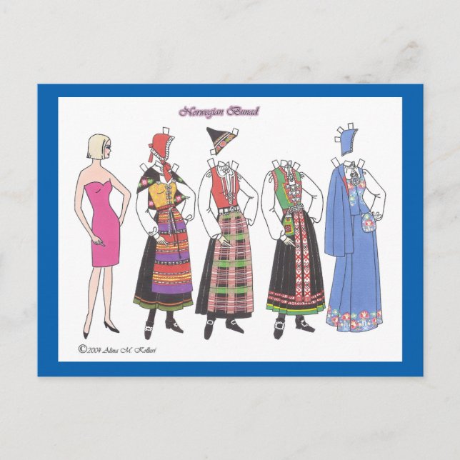 Norwegian Bunad Paper Doll Postcard (Front)