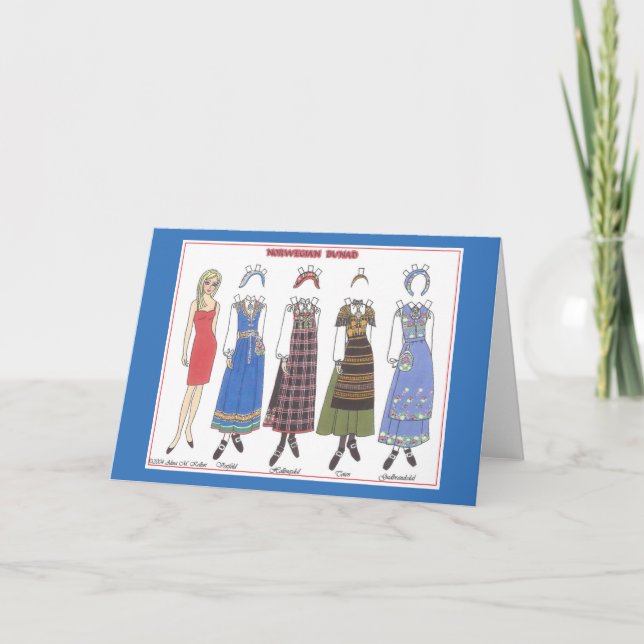 Norwegian Bunad V Paper Doll Greeting Card (Front)