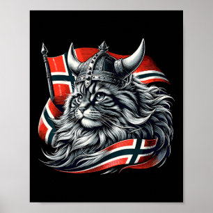 Norwegian Cat Viking Norway Flag Poster