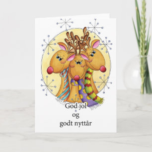 Norwegian Christmas Card - Reindeer - God jol og g