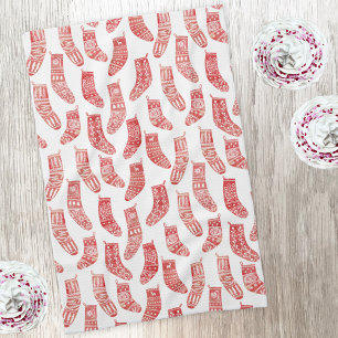 Norwegian Christmas Stockings Pattern Tea Towel