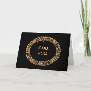 Norwegian Christmas Wreath Gold-effect, Black Holiday Card
