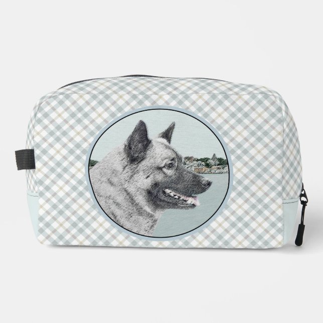 Norwegian Elkhound and Village Painting Dog Art Dopp Kit (Front)