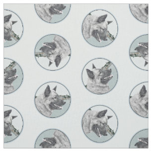 Norwegian Elkhound and Village Painting Dog Art Fabric