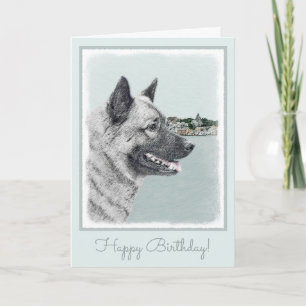 Norwegian Elkhound at Village Painting - Dog Art Card