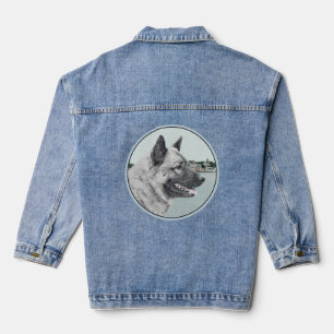 Norwegian Elkhound at Village Painting - Dog Art Denim Jacket