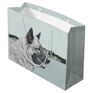 Norwegian Elkhound at Village Painting - Dog Art Large Gift Bag