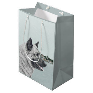 Norwegian Elkhound at Village Painting - Dog Art Medium Gift Bag