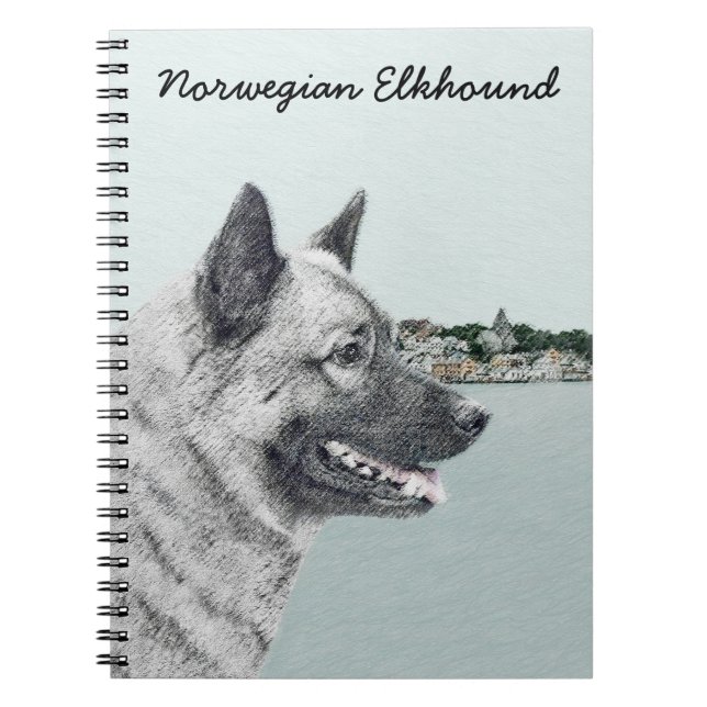 Norwegian Elkhound at Village Painting - Dog Art Notebook (Front)