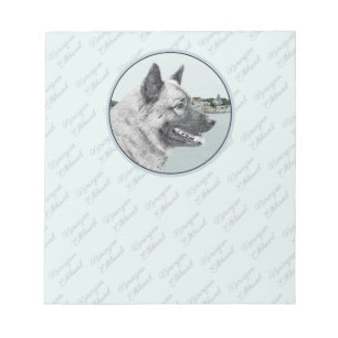 Norwegian Elkhound at Village Painting - Dog Art Notepad