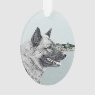 Norwegian Elkhound at Village Painting - Dog Art Ornament