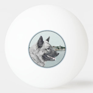 Norwegian Elkhound at Village Painting - Dog Art Ping Pong Ball