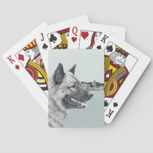 Norwegian Elkhound at Village Painting - Dog Art Playing Cards